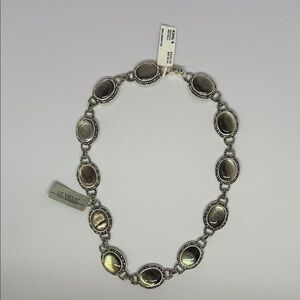 Silver Marcasite gray shell Oval Necklace